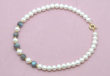 CFN720 9mm - 10mm potato white freshwater pearl & labradorite necklace