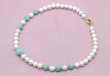 CFN722 9mm - 10mm potato white freshwater pearl & amazonite necklace