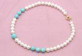 CFN725 9mm - 10mm potato white freshwater pearl & blue howlite necklace