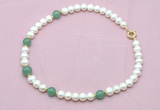 CFN726 9mm - 10mm potato white freshwater pearl & green aventurine necklace