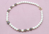 CFN727 9mm - 10mm potato white freshwater pearl & grey agate necklace