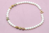 CFN734 9mm - 10mm potato white freshwater pearl & yellow crazy lace agate necklace