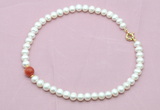 CFN736 9mm - 10mm potato white freshwater pearl & fire agate necklace