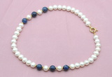 CFN744 9mm - 10mm potato white freshwater pearl & dumortierite necklace