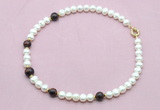 CFN749 9mm - 10mm potato white freshwater pearl & mahogany obsidian necklace