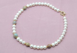 CFN761 9mm - 10mm potato white freshwater pearl & serpentine jasper necklace