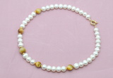 CFN765 9mm - 10mm potato white freshwater pearl & golden tiger eye necklace