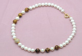 CFN766 9mm - 10mm potato white freshwater pearl & yellow tiger eye necklace