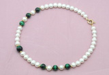 CFN768 9mm - 10mm potato white freshwater pearl & green tiger eye necklace