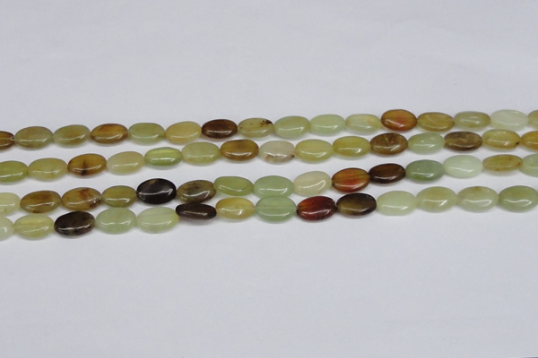 CFW125 15.5 inches 10*14mm flat oval flower jade gemstone beads