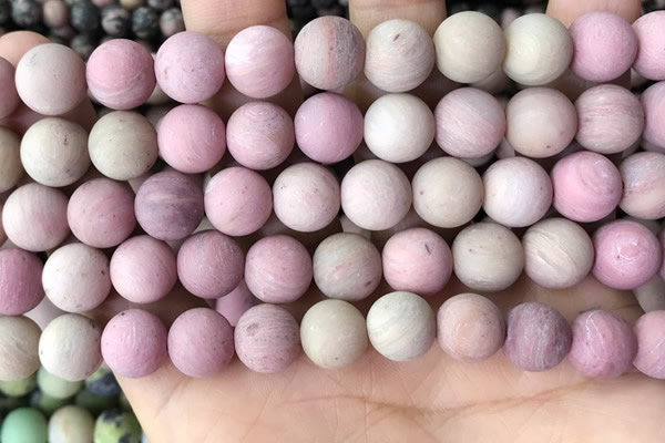 CFW38 15.5 inches 10mm round matte pink wooden jasper beads