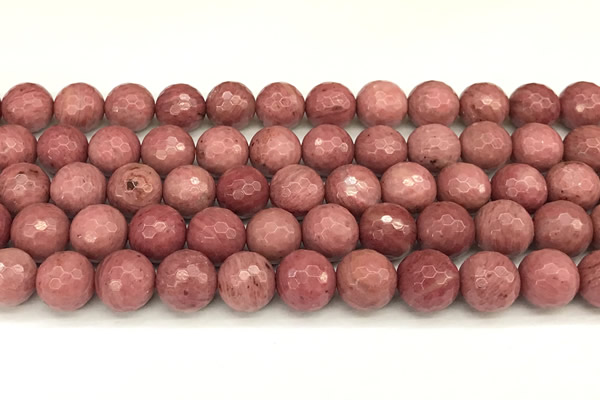 CFW68 15 inches 12mm faceted round pink wooden jasper beads