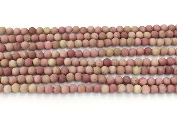 CFW70 15 inches 4mm round matte pink wooden jasper beads