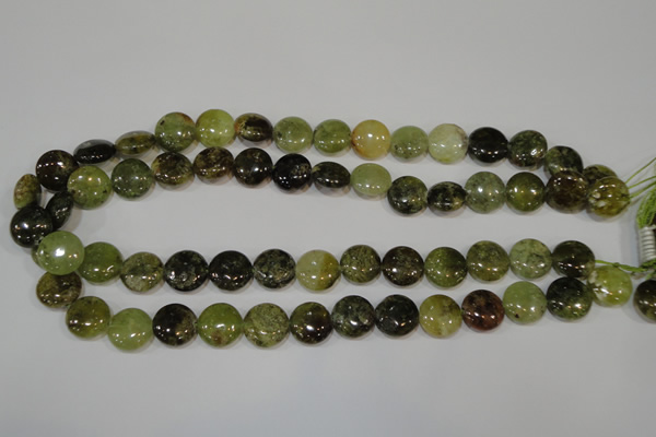 CGA213 15.5 inches 14mm flat round natural green garnet beads