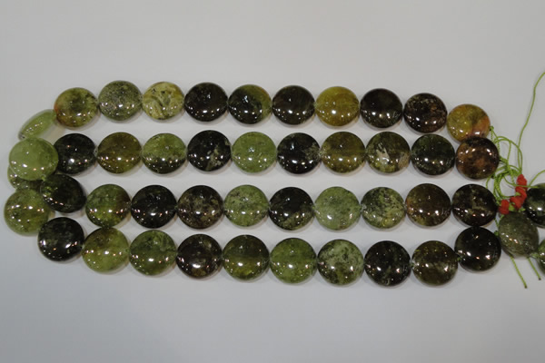 CGA214 15.5 inches 16mm flat round natural green garnet beads