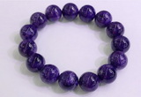 CGB2565 7.5 inches 14mm round charoite gemstone beaded bracelets