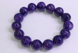 CGB2575 7.5 inches 14mm round charoite gemstone beaded bracelets