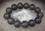 CGB3000 7.5 inches 17mm - 18mm carved round grey agate bracelet