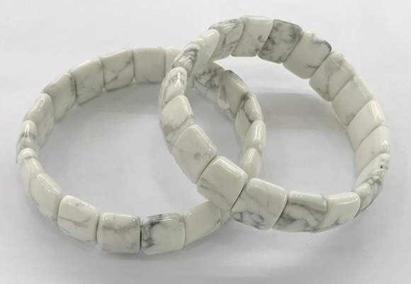 CGB3428 7.5 inches 12*15mm faceted rectangle white howlite bracelets