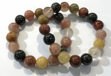 CGB4074 7.5 inches 13mm round mixed rutilated quartz beaded bracelets