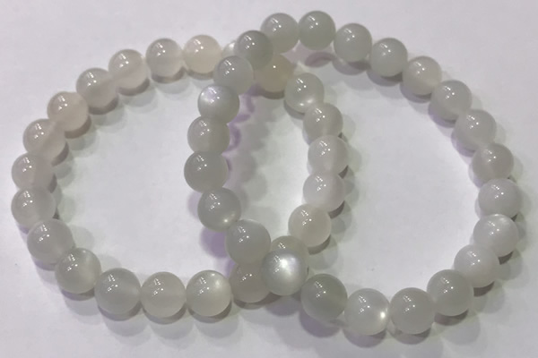 CGB4516 7.5 inches 8mm round white moonstone beaded bracelets