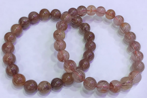 CGB4629 8mm - 9mm round red rutilated quartz beaded bracelets