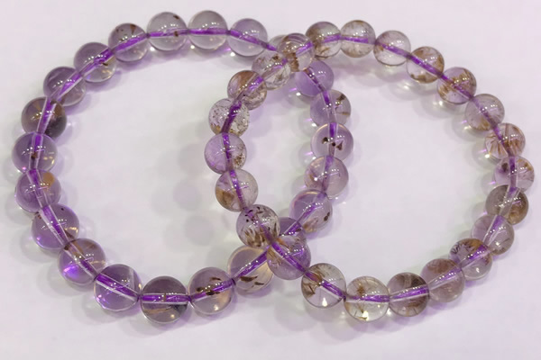 CGB4661 8mm - 9mm round purple phantom quartz beaded bracelets