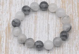 CGB5304 10mm, 12mm round black rutilated quartz beads stretchy bracelets