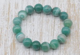 CGB5338 10mm, 12mm round green banded agate beads stretchy bracelets