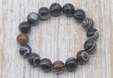 CGB5339 10mm, 12mm round black banded agate beads stretchy bracelets