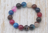 CGB5340 10mm, 12mm round colorful banded agate beads stretchy bracelets