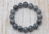 CGB5391 10mm, 12mm round snowflake obsidian beads stretchy bracelets