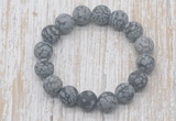 CGB5519 10mm, 12mm round matte snowflake obsidian beads stretchy bracelets