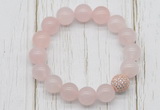 CGB5651 10mm, 12mm rose quartz beads with zircon ball charm bracelets