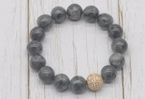 CGB5665 10mm, 12mm black labradorite beads with zircon ball charm bracelets