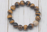 CGB5673 10mm, 12mm yellow tiger eye beads with zircon ball charm bracelets