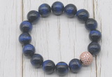 CGB5676 10mm, 12mm blue tiger eye beads with zircon ball charm bracelets