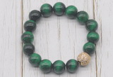 CGB5677 10mm, 12mm green tiger eye beads with zircon ball charm bracelets