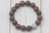 CGB5679 10mm, 12mm mahogany obsidian beads with zircon ball charm bracelets