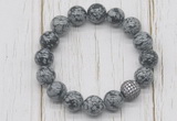 CGB5680 10mm, 12mm snowflake obsidian beads with zircon ball charm bracelets