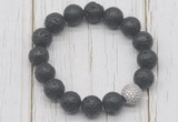 CGB5681 10mm, 12mm black lava beads with zircon ball charm bracelets