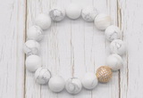 CGB5690 10mm, 12mm white howlite beads with zircon ball charm bracelets