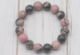 CGB5694 10mm, 12mm rhodonite beads with zircon ball charm bracelets