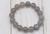 CGB5700 10mm, 12mm grey agate beads with zircon ball charm bracelets