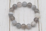 CGB5702 10mm, 12mm grey banded agate beads with zircon ball charm bracelets