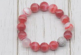 CGB5707 10mm, 12mm red banded agate beads with zircon ball charm bracelets