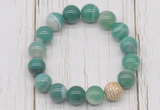 CGB5708 10mm, 12mm green banded agate beads with zircon ball charm bracelets