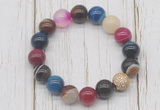 CGB5709 10mm, 12mm colorful banded agate beads with zircon ball charm bracelets