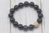 CGB5710 10mm, 12mm black banded agate beads with zircon ball charm bracelets