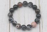 CGB5711 10mm, 12mm black banded agate beads with zircon ball charm bracelets